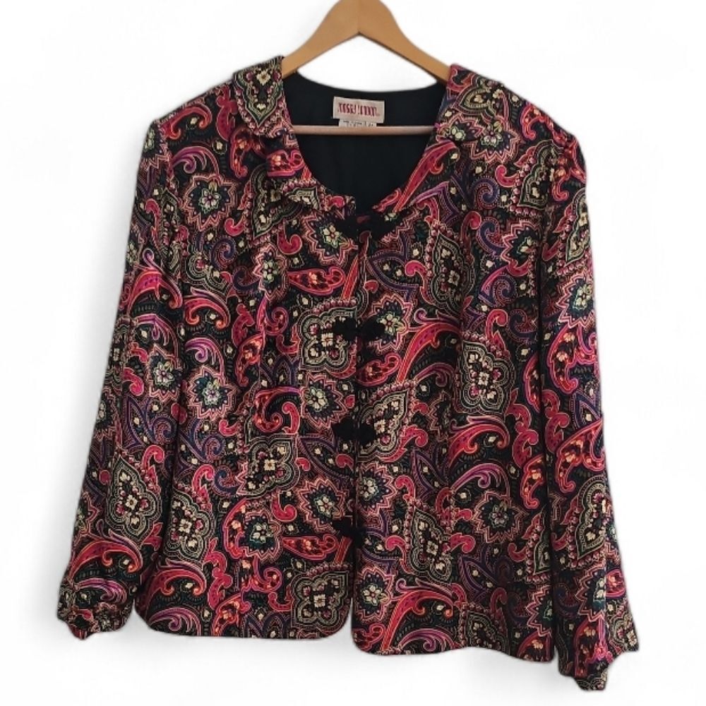 Vintage Maggy London 100% Silk Paisley Jacket Women’s Plus Size 24 Artisan Boho